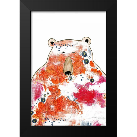 Bear with Orange Flowers Black Modern Wood Framed Art Print by Ogren, Sarah