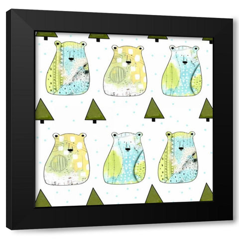 Three Bears Pattern Black Modern Wood Framed Art Print by Ogren, Sarah