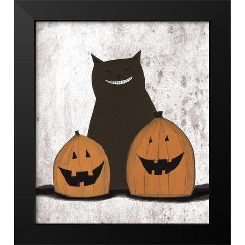 Cat and Pumpkins Black Modern Wood Framed Art Print by Ogren, Sarah