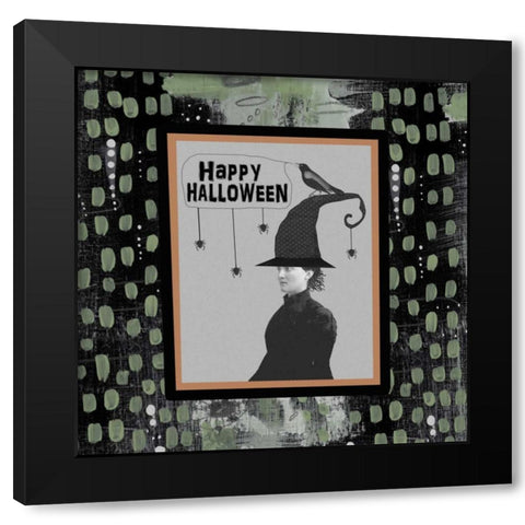 Halloween Witch and Crow Black Modern Wood Framed Art Print by Ogren, Sarah
