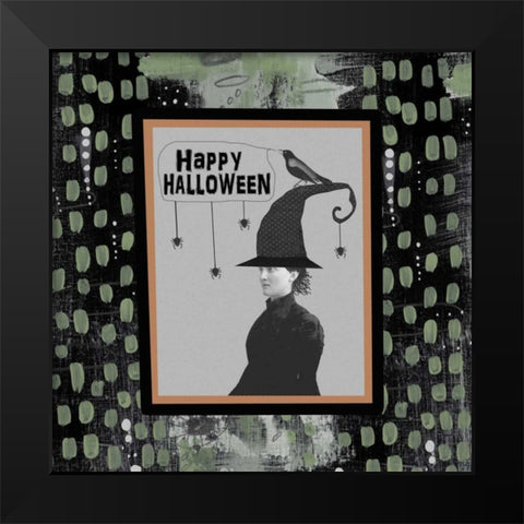 Halloween Witch and Crow Black Modern Wood Framed Art Print by Ogren, Sarah