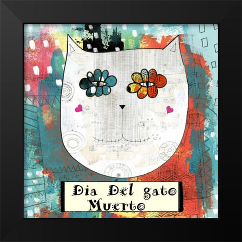 Day of the Dead Cat Black Modern Wood Framed Art Print by Ogren, Sarah
