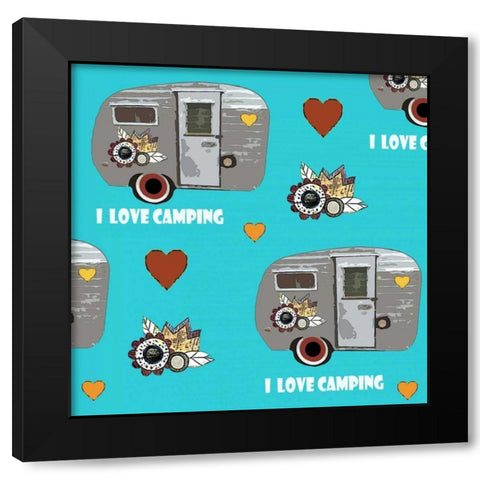 I Love Camping Pattern Black Modern Wood Framed Art Print by Ogren, Sarah