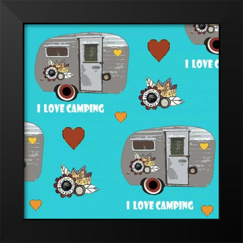 I Love Camping Pattern Black Modern Wood Framed Art Print by Ogren, Sarah