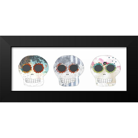 Three Sugar Skulls Black Modern Wood Framed Art Print by Ogren, Sarah