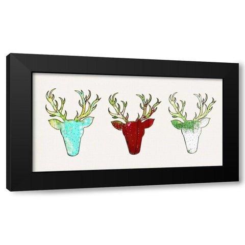 Three Deer Heads Linen Black Modern Wood Framed Art Print by Ogren, Sarah