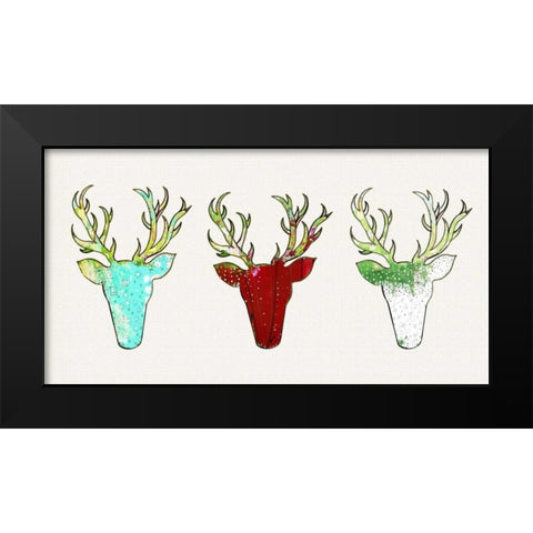Three Deer Heads Linen Black Modern Wood Framed Art Print by Ogren, Sarah