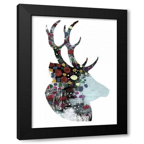 Floral Deer Black Modern Wood Framed Art Print by Ogren, Sarah