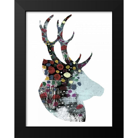 Floral Deer Black Modern Wood Framed Art Print by Ogren, Sarah
