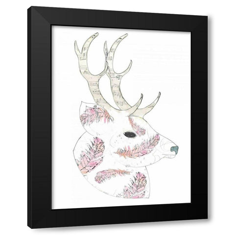 Feather Deer Black Modern Wood Framed Art Print with Double Matting by Ogren, Sarah