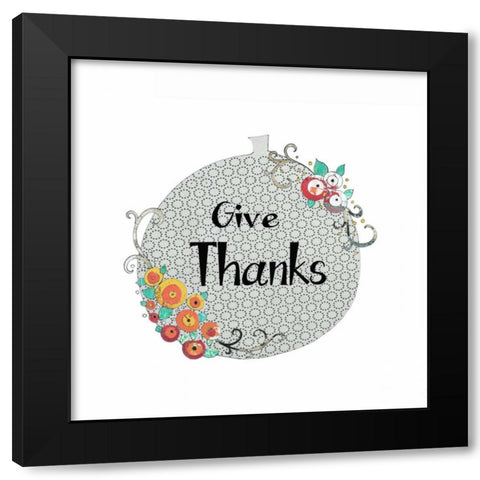 Give Thanks Pumpkin Black Modern Wood Framed Art Print by Ogren, Sarah