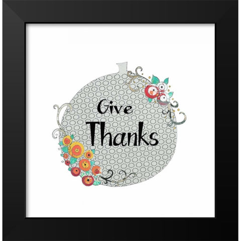 Give Thanks Pumpkin Black Modern Wood Framed Art Print by Ogren, Sarah