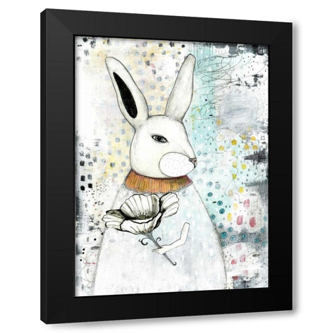 The Rabbit and the Flower Black Modern Wood Framed Art Print with Double Matting by Ogren, Sarah
