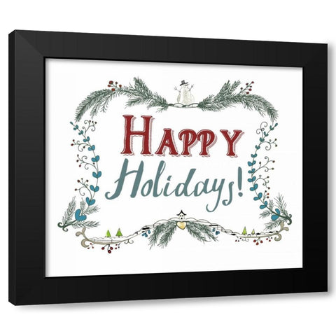 Happy Holidays Wreath Black Modern Wood Framed Art Print by Ogren, Sarah