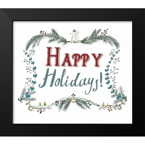 Happy Holidays Wreath Black Modern Wood Framed Art Print by Ogren, Sarah
