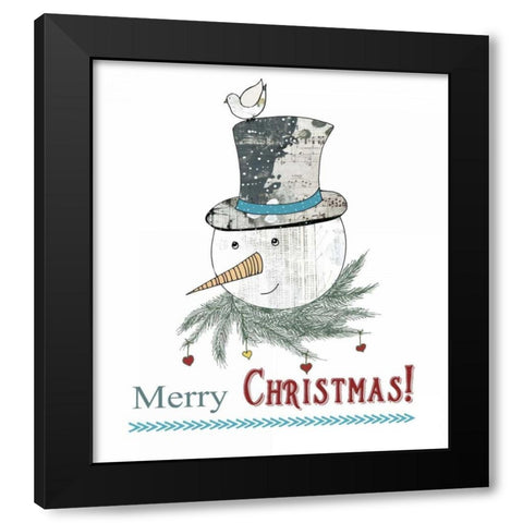 Snowman and Bird Black Modern Wood Framed Art Print by Ogren, Sarah