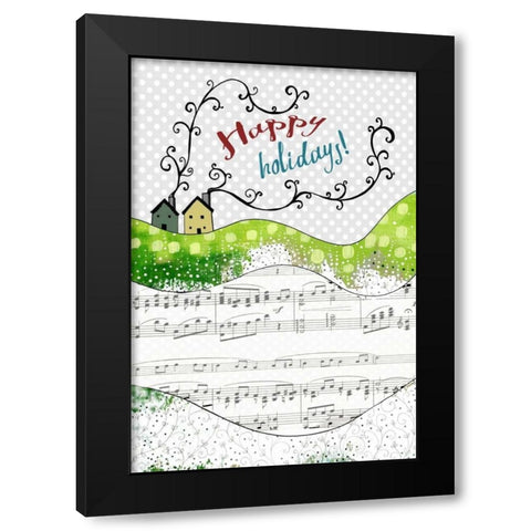 Happy Holidays Houses Black Modern Wood Framed Art Print by Ogren, Sarah