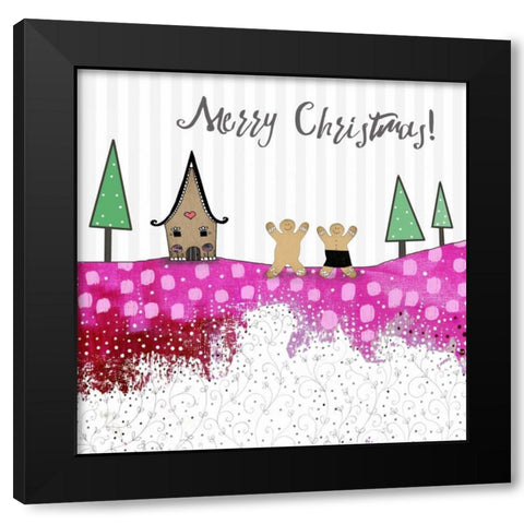 Merry Christmas Gingerbread Black Modern Wood Framed Art Print with Double Matting by Ogren, Sarah