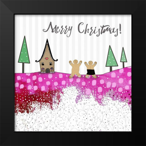 Merry Christmas Gingerbread Black Modern Wood Framed Art Print by Ogren, Sarah