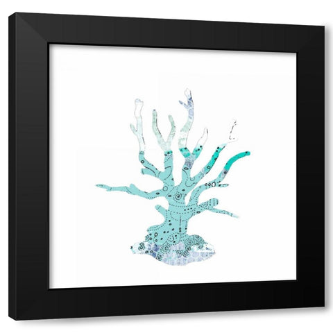 Blue Coral Black Modern Wood Framed Art Print by Ogren, Sarah