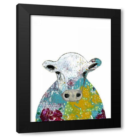 Abstract Floral Cow Black Modern Wood Framed Art Print with Double Matting by Ogren, Sarah