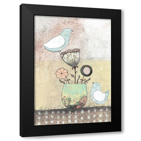 Birds Together - Floral Black Modern Wood Framed Art Print by Ogren, Sarah
