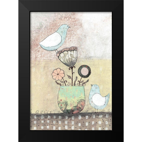 Birds Together - Floral Black Modern Wood Framed Art Print by Ogren, Sarah