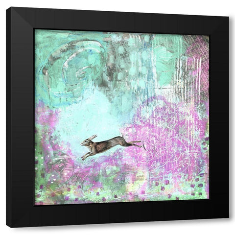 Rabbit and Purple Flowers Black Modern Wood Framed Art Print with Double Matting by Ogren, Sarah