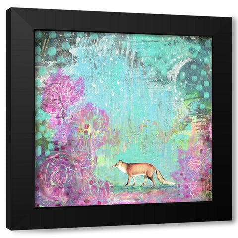 Fox and Purple Flowers Black Modern Wood Framed Art Print with Double Matting by Ogren, Sarah