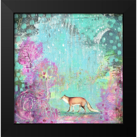 Fox and Purple Flowers Black Modern Wood Framed Art Print by Ogren, Sarah