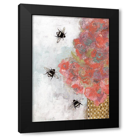 3 Bees and Orange Flower Black Modern Wood Framed Art Print with Double Matting by Ogren, Sarah