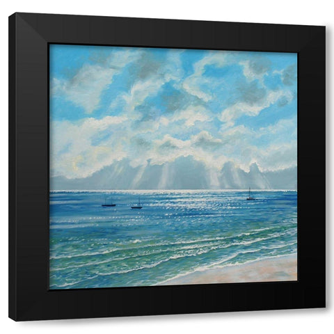 Boats Moored in Morning Sun Black Modern Wood Framed Art Print by Francis, Sandra