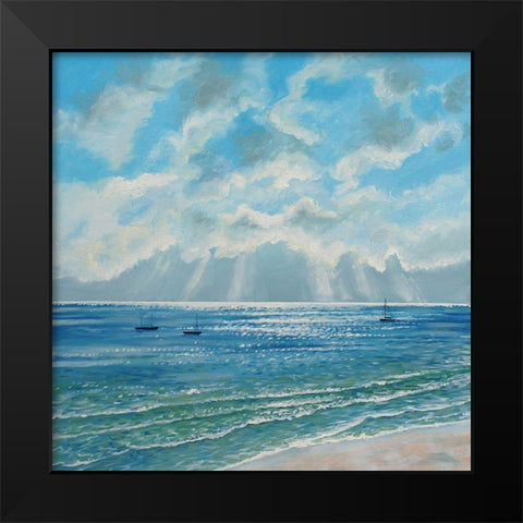 Boats Moored in Morning Sun Black Modern Wood Framed Art Print by Francis, Sandra