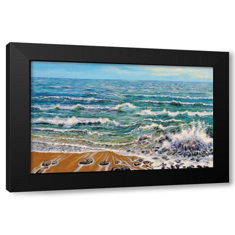 Wind White Waves Black Modern Wood Framed Art Print by Francis, Sandra