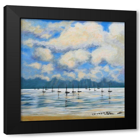 Boat Reflections Off Shore Black Modern Wood Framed Art Print with Double Matting by Francis, Sandra