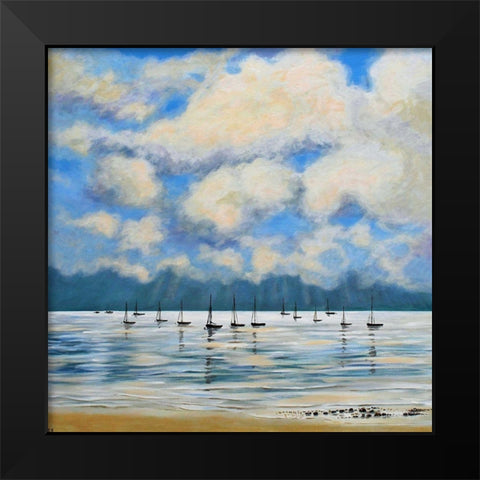 Boat Reflections Off Shore Black Modern Wood Framed Art Print by Francis, Sandra