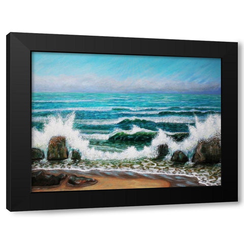 Waves on the Rocky Shore Black Modern Wood Framed Art Print by Francis, Sandra