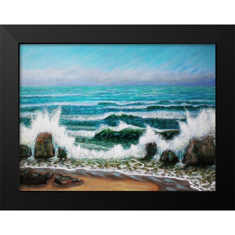 Waves on the Rocky Shore Black Modern Wood Framed Art Print by Francis, Sandra