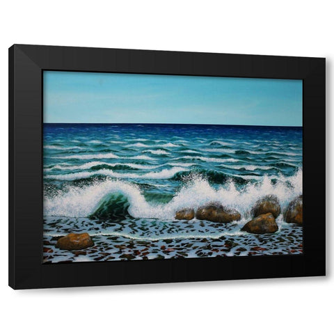 White Waves Black Modern Wood Framed Art Print by Francis, Sandra