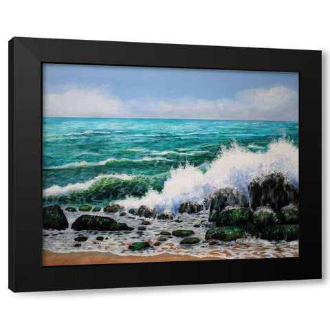 Crashing Waves Black Modern Wood Framed Art Print by Francis, Sandra