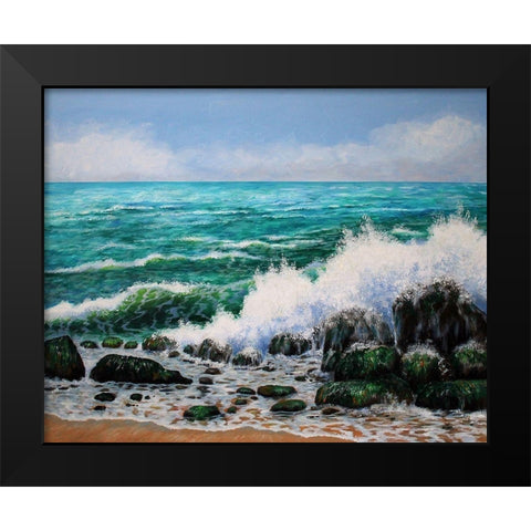 Crashing Waves Black Modern Wood Framed Art Print by Francis, Sandra
