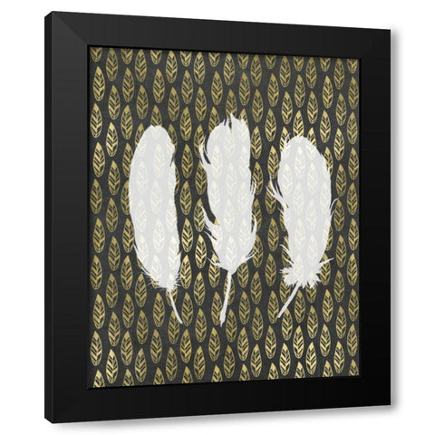 Feathers and Gold Black Modern Wood Framed Art Print with Double Matting by Moss, Tara