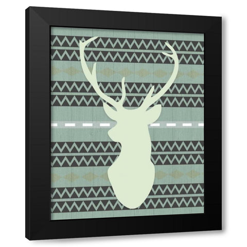 Green Tribal Deer Head on Gray Black Modern Wood Framed Art Print with Double Matting by Moss, Tara