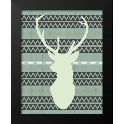 Green Tribal Deer Head on Gray Black Modern Wood Framed Art Print by Moss, Tara