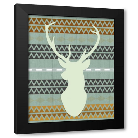 Green Tribal Deer Head Black Modern Wood Framed Art Print by Moss, Tara