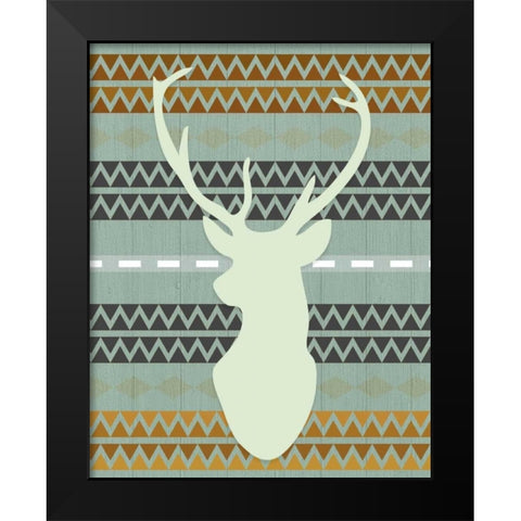 Green Tribal Deer Head Black Modern Wood Framed Art Print by Moss, Tara