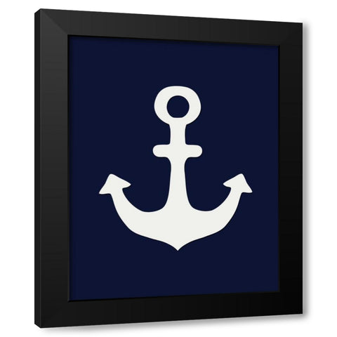 White Anchor on Blue Black Modern Wood Framed Art Print with Double Matting by Moss, Tara