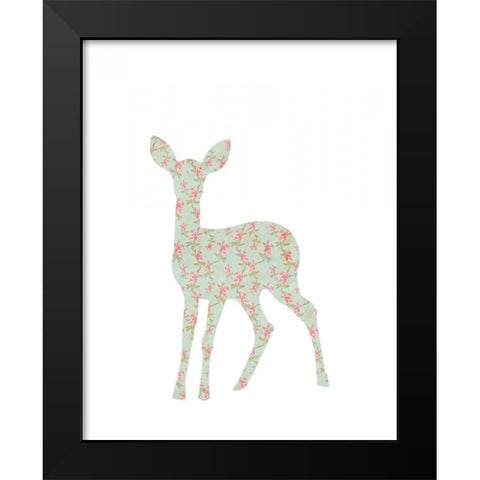 Floral Deer Black Modern Wood Framed Art Print by Moss, Tara
