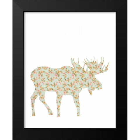 Floral Moose Black Modern Wood Framed Art Print by Moss, Tara