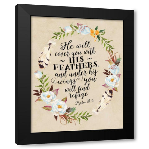 Psalm 91 - 4 Tribal Wreath Black Modern Wood Framed Art Print with Double Matting by Moss, Tara